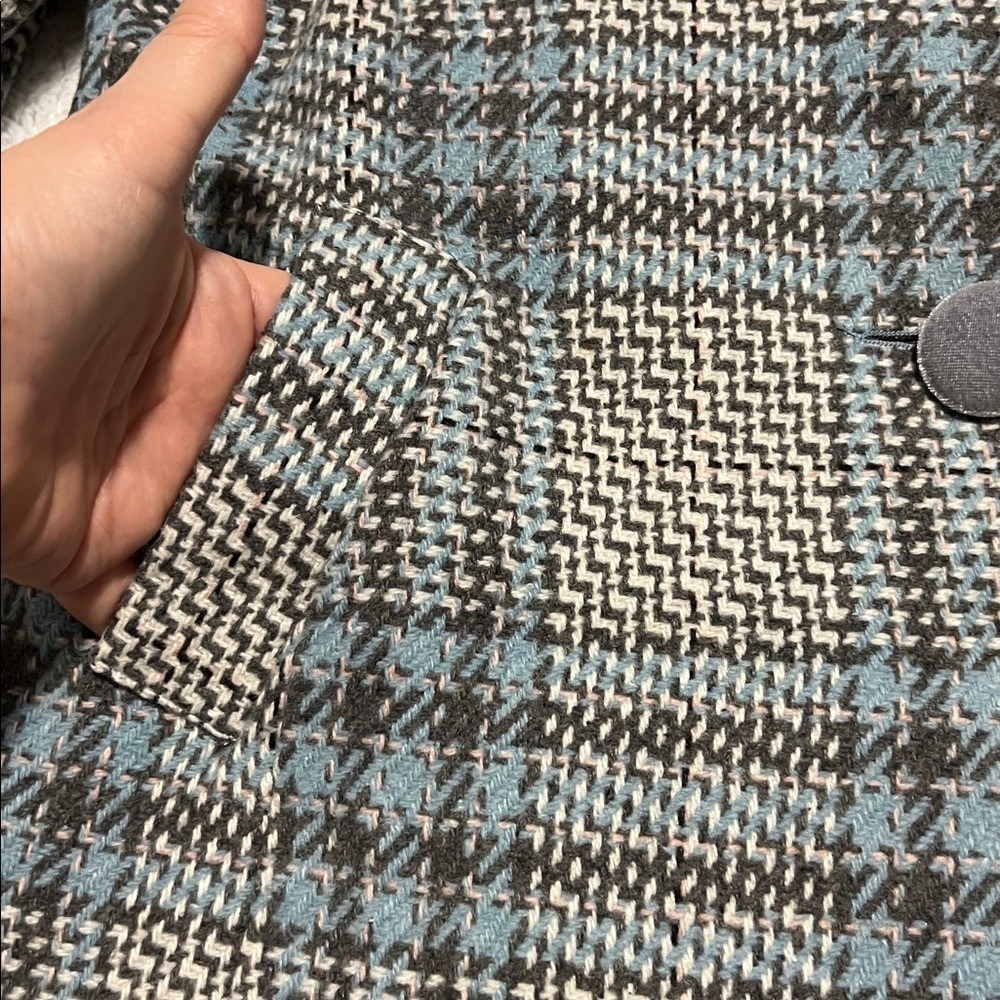CHERRYKOKO Women's Blue and‎ Grey Plaid  Double Breasted Coat Faux Fur Collar S - Picture 5 of 10